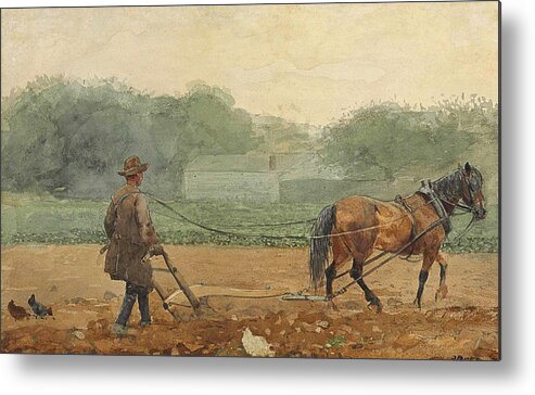 Winslow Homer Metal Print featuring the drawing The Plowman #1 by Winslow Homer
