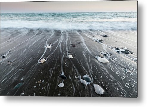 Seascape Metal Print featuring the photograph Pebbles in the beach and flowing sea water by Michalakis Ppalis