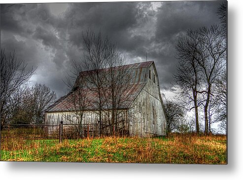 Dark Clouds Metal Print featuring the photograph A Barn in the Storm 3 by Karen McKenzie McAdoo