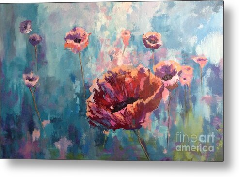 Abstract Flower Metal Print featuring the painting Abstract Poppy by Kathy Laughlin