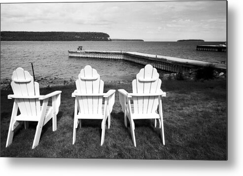 Adirondack Chairs Metal Print featuring the photograph Adirondack Chairs and Water View at Ephriam by Stephen Mack
