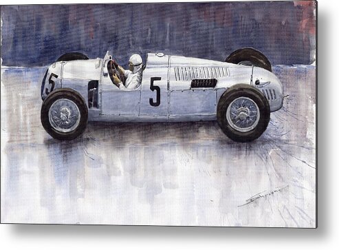 Auto Metal Print featuring the painting Auto Union 1936 Type C by Yuriy Shevchuk