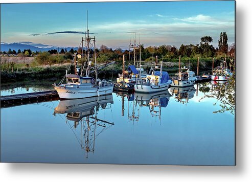Alex Lyubar Metal Print featuring the photograph Beautiful reflection of Fishing Boats by Alex Lyubar