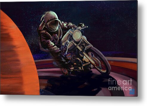 Cafe Racer Metal Print featuring the painting Cosmic cafe racer by Sassan Filsoof