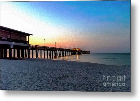1283a Metal Print featuring the photograph Dawn at Gulf Shores Pier Al Seascape 1283A Digital Painting by Ricardos Creations