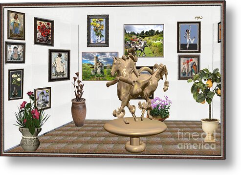 Modern Painting Metal Print featuring the mixed media digital exhibition _Modern horse statue by Pemaro