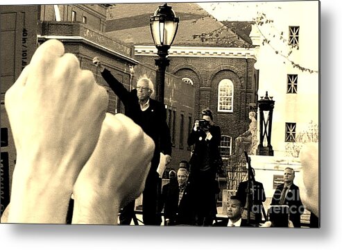 Feel The Bern Metal Print featuring the photograph Fists Up, Bernie Sanders, New Haven, CT by Dani McEvoy