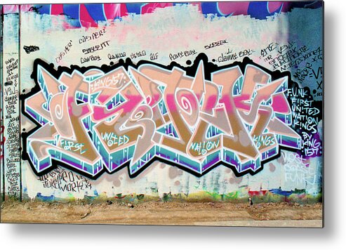 Funk Metal Print featuring the photograph FUNK, FIRST UNITED NATION KINGS, Graffiti Art by King 157, North 11th Street, San Jose, California by Kathy Anselmo