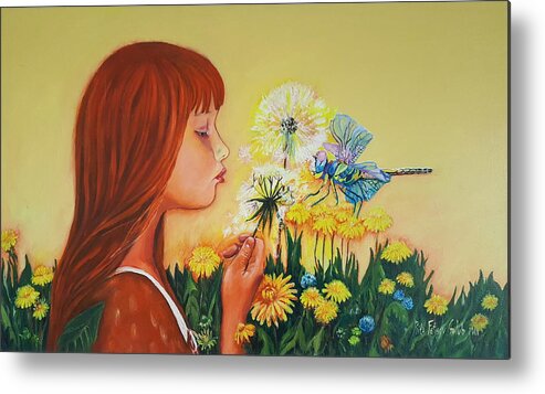 Art Metal Print featuring the painting Girl with flower by Rita Fetisov