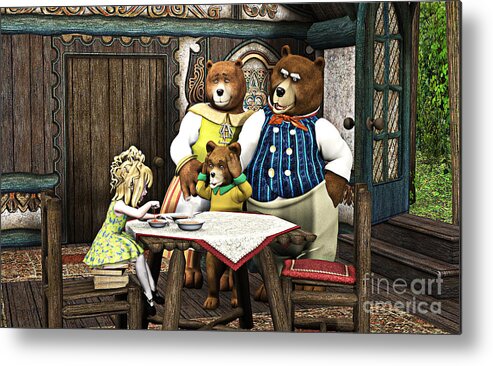 Goldilocks N The 3 Bears Metal Print featuring the painting Goldilocks n The 3 Bears by Two Hivelys