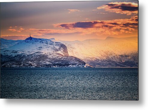 Landscape Metal Print featuring the photograph Helligfjellet Tower Sunset by Adam Rainoff
