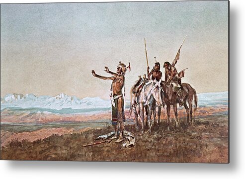 Native American Indian Metal Print featuring the painting Invocation to the Sun by Charles Marion Russell