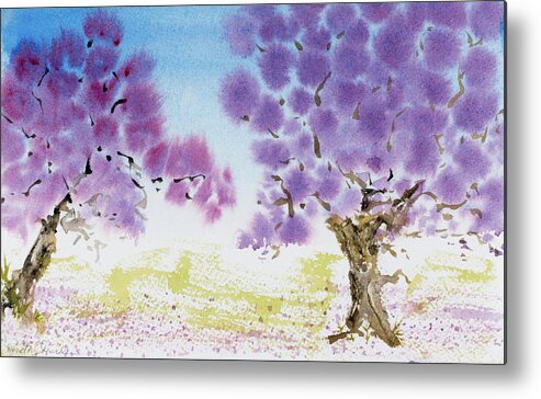 Argentina Metal Print featuring the painting Jacaranda trees blooming in Buenos Aires, Argentina by Dorothy Darden