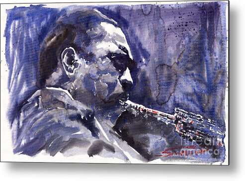 Jazz Metal Print featuring the painting Jazz Saxophonist John Coltrane 01 by Yuriy Shevchuk