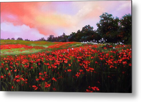 Landscape Metal Print featuring the pastel June Poppies by Dianna Ponting