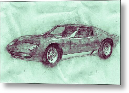 Lamborghini Miura Metal Print featuring the mixed media Lamborghini Miura 3 - Sports Car - 1966 - Automotive Art - Car Posters by Studio Grafiikka