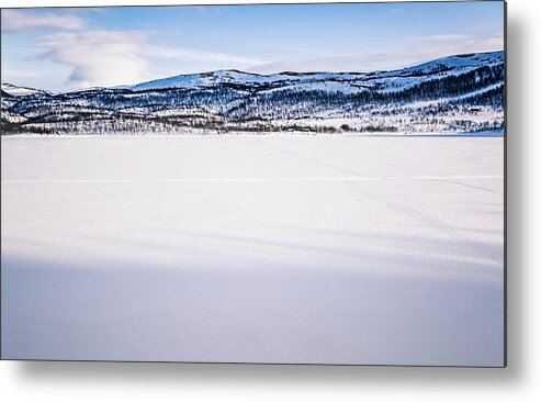 Lake Metal Print featuring the photograph Leirbotnvannet Frozen Lake Alta Finnmark Norway by Adam Rainoff