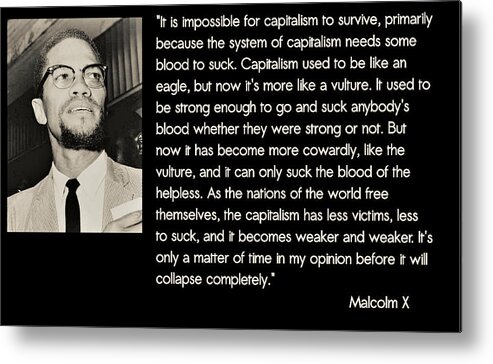 Malcolm X Metal Print featuring the digital art Malcolm X on Capitalism and Vultures by Adenike AmenRa
