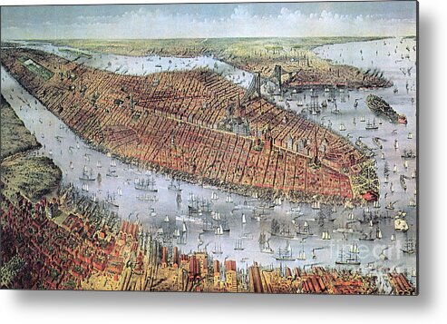 History Metal Print featuring the photograph Manhattan And Brooklyn, 19th Century by Photo Researchers