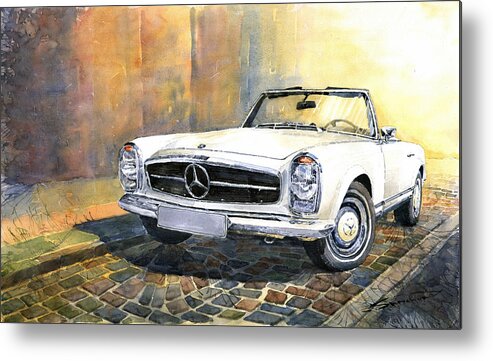 Auto Metal Print featuring the painting Mercedes Benz W113 280 SL Pagoda Front by Yuriy Shevchuk