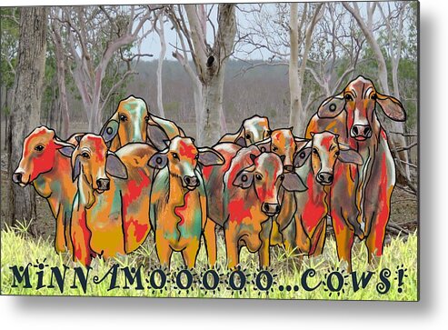 Herd Of Cows Metal Print featuring the mixed media Minnamooooo...cows by Joan Stratton