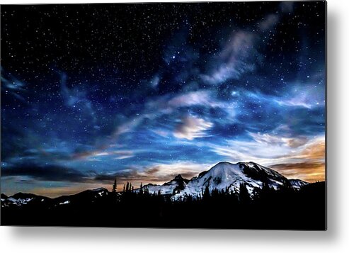 Mt Metal Print featuring the photograph Moon Setting Behind MT Rainier by Rob Green
