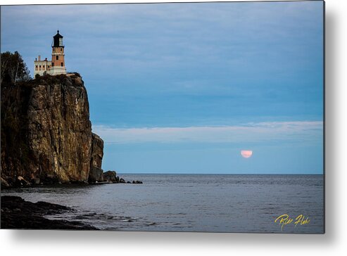 Minnesota Metal Print featuring the photograph Moonrise into the Clouds at Split Rock by Rikk Flohr