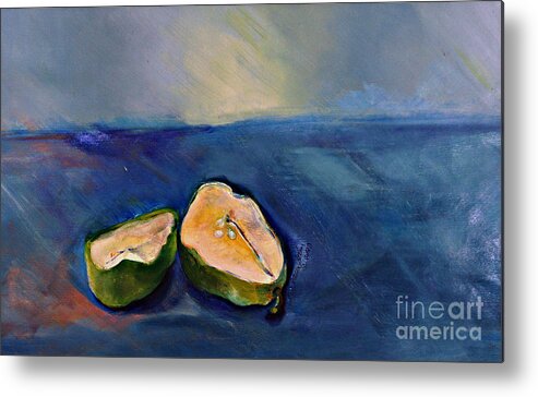 Oil Painting Metal Print featuring the painting Pear Split by Daun Soden-Greene