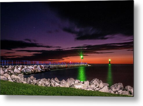Lake Michigan Metal Print featuring the photograph Pier and Lighthouse by Lester Plank