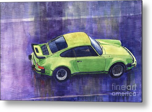 Shevchukart Metal Print featuring the painting Porsche 911 turbo green by Yuriy Shevchuk