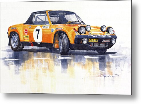 Shevchukart Metal Print featuring the painting 1971 Porsche 914-6 GT Rally by Yuriy Shevchuk