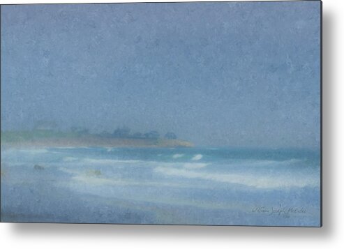 Quicksand Point In Fog Metal Print featuring the painting Foggy Afternoon at Little Compton RI by Bill McEntee