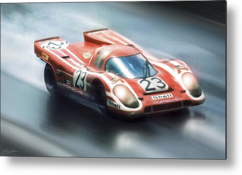 Porsche 917 Metal Print featuring the digital art Raining Champion by Peter Chilelli