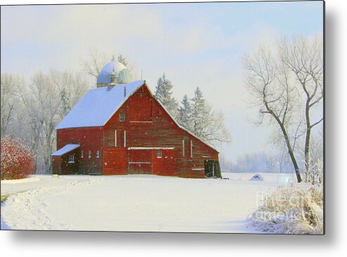 Red Barn Metal Print featuring the photograph Red Barn in the Snow by Julie Lueders 