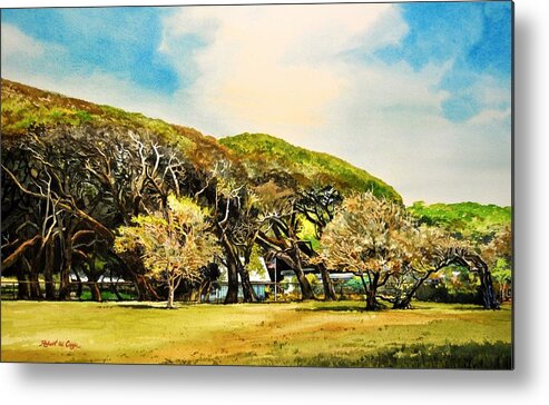 Landscape Metal Print featuring the painting Rockport Oaks by Robert W Cook