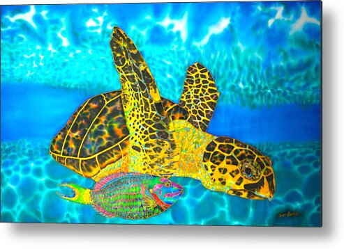 Turtle Metal Print featuring the painting Sea Turtle and Parrotfish by Daniel Jean-Baptiste