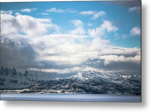 Kvaenangstindan Metal Print featuring the photograph Spildra Island Kvaenangstindan Mountains Troms Norway by Adam Rainoff