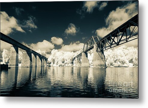 Rr Metal Print featuring the photograph Congaree River Trestles Infrared-Split Tone by Charles Hite