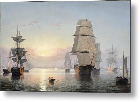 Boston Harbor Metal Print featuring the painting Sunset by Fitz Henry