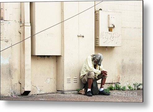 Man On Street Metal Print featuring the photograph Tears And Fears by Joe Pratt