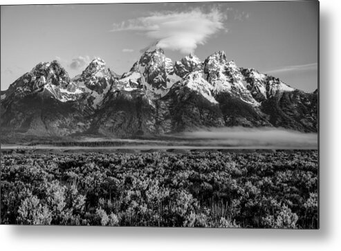 Timeless Metal Print featuring the photograph Teton Morning Fog and Clouds by Darren White