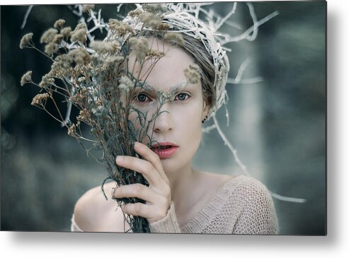 Woman Metal Print featuring the photograph The Glance. Prickle Tenderness by Inna Mosina