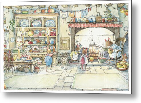 Brambly Hedge Metal Print featuring the drawing The Kitchen At Crabapple Cottage by Brambly Hedge