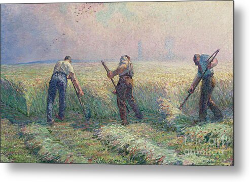 Henri Lebasque � The Mowers In The Outskirts Of Lagny Metal Print featuring the painting The Mowers in the Outskirts of Lagny by MotionAge Designs