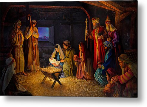 Jesus Metal Print featuring the painting The Nativity by Greg Olsen