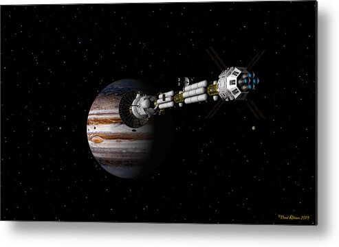 Spaceship Metal Print featuring the digital art USS Savannah approaching Jupiter by David Robinson