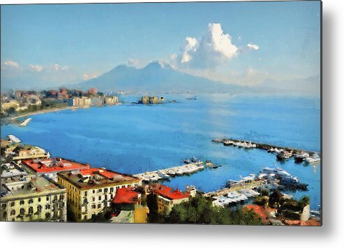 Gulf Of Naples Metal Print featuring the painting Vesuvio, panorama from Naples - 02 by AM FineArtPrints