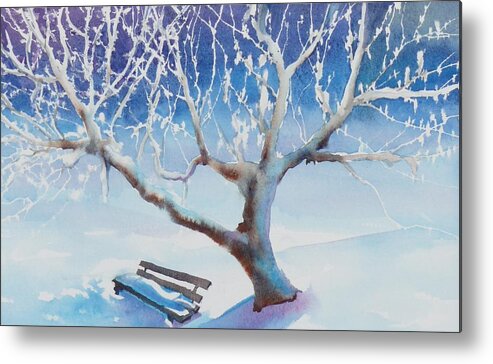 Snow Metal Print featuring the painting Waiting for Spring by Ruth Kamenev