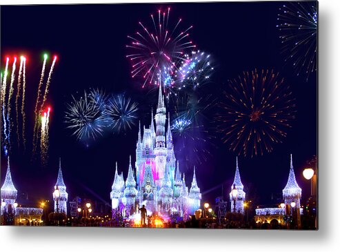 Magic Kingdom Metal Print featuring the photograph Walt Disney World Fireworks Spectacular by Mark Andrew Thomas