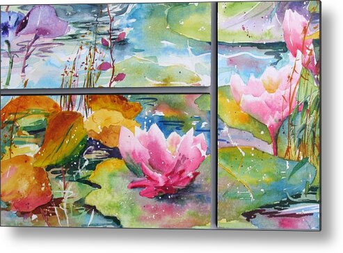 Watercolours Metal Print featuring the painting Waterlillies Triptych by John Nussbaum